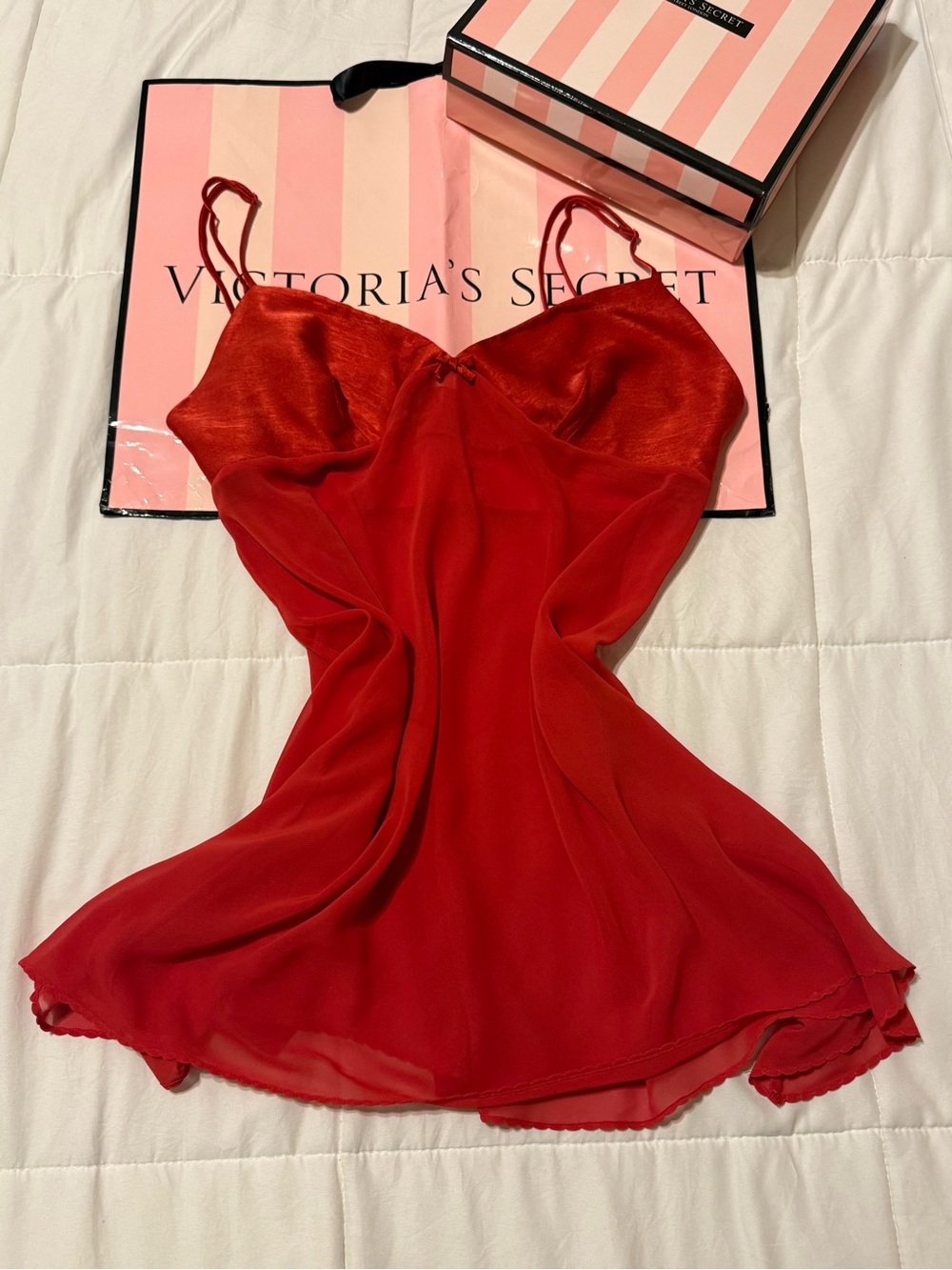 Victoria's Secret Y2K Red Satin & Chiffon Slip Chemise dress